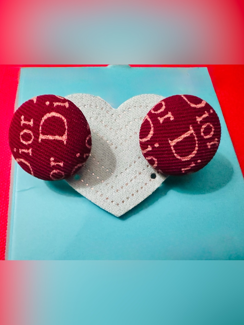 Dior Monogram Burgundy Fabric Button Earrings